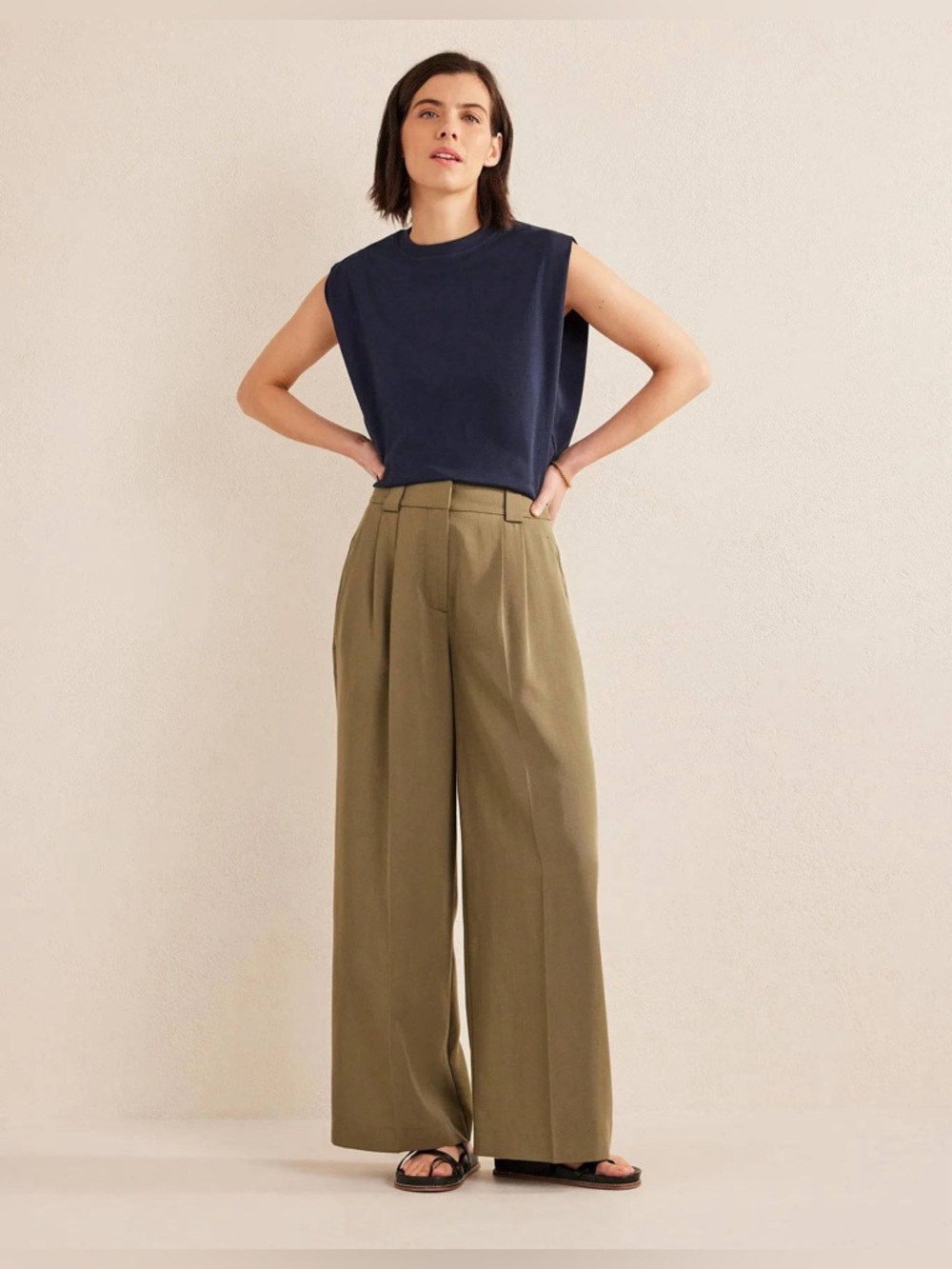 BODEN Islington Wide Leg Trousers - Olive